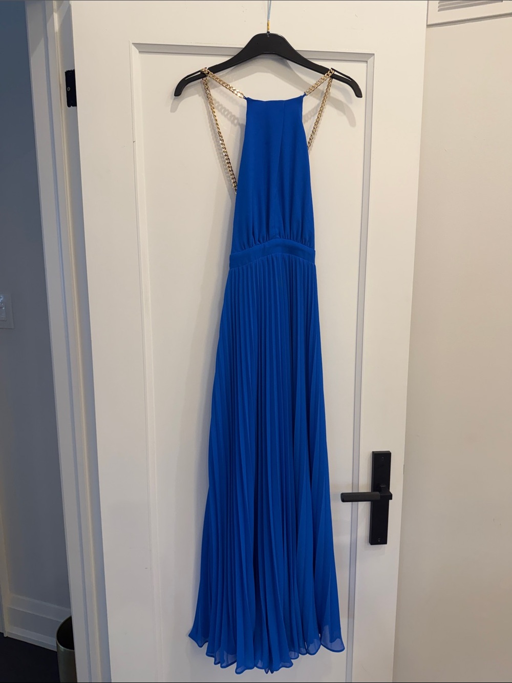 Forever New Royal Blue Pleated Maxi Dress with Gold Chain Straps